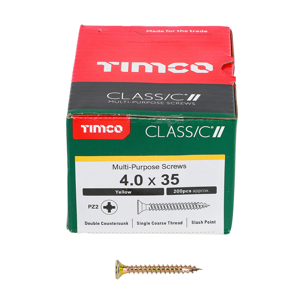 TIMCO Classic Multi-Purpose Countersunk Gold Woodscrews - 4.0 x 35 Box OF 200 - 40035CLAF