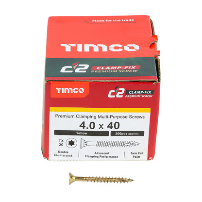 TIMCO C2 Clamp-Fix Multi-Purpose Premium Countersunk Gold Woodscrews - 4.0 x 25 Box OF 200 - 40025C2C