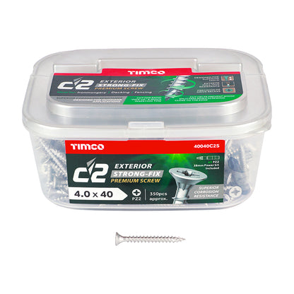 TIMCO C2 Exterior Multi-Purpose Premium Countersunk Silver Woodscrews - 4.0 x 40 Tub OF 350 - 40040C2S