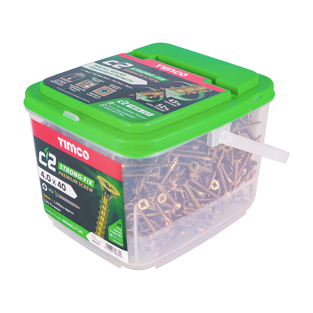 TIMCO C2 Strong-Fix Multi-Purpose Premium Countersunk Gold Woodscrews - 4.0 x 40 Tub OF 1200 - 40040C2TUB