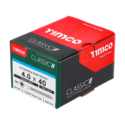 TIMCO Classic Multi-Purpose Pan Head A2 Stainless Steel Woodcrews - 5.0 x 40 Box OF 200 - 50040CLAPSS