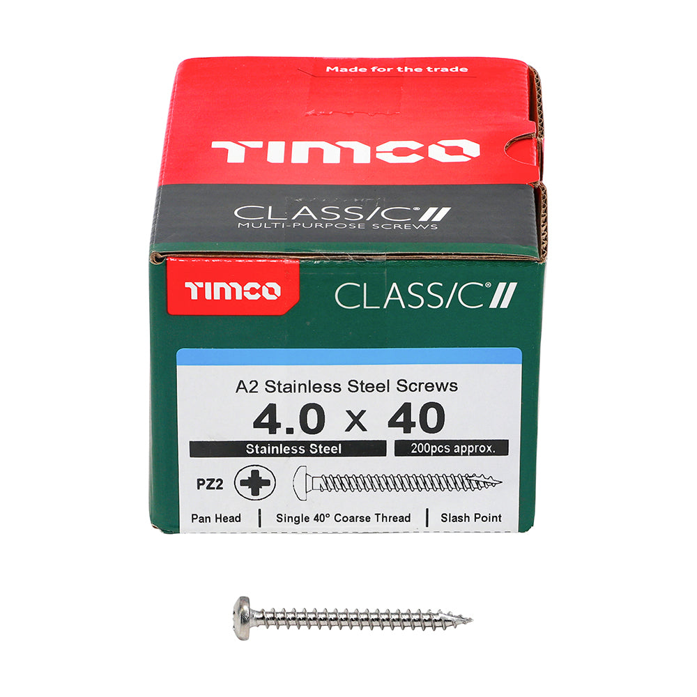 TIMCO Classic Multi-Purpose Pan Head A2 Stainless Steel Woodcrews - 6.0 x 40 Box OF 200 - 60040CLAPSS