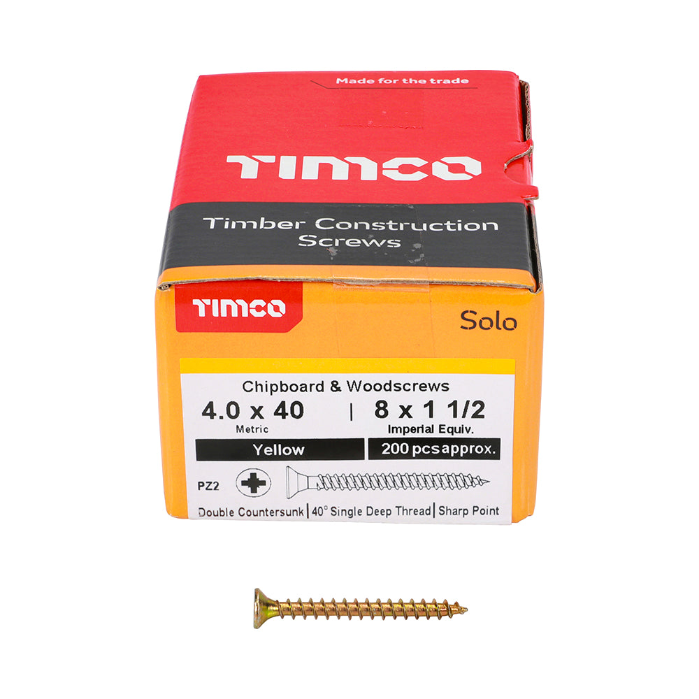 TIMCO Solo Countersunk Gold Woodscrews - 4.0 x 40 Box OF 200 - 40040SOLOC