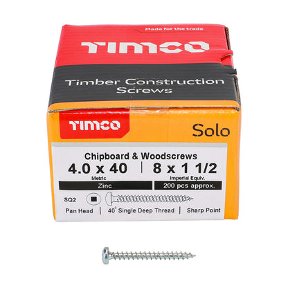 TIMCO Solo Pan Head Silver Woodscrews - 4.0 x 40 Box OF 200 - 40040SQPSZ