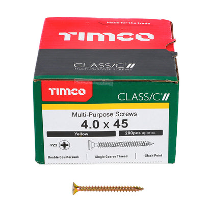 TIMCO Classic Multi-Purpose Countersunk Gold Woodscrews - 4.0 x 45 Box OF 200 - 40045CLAF