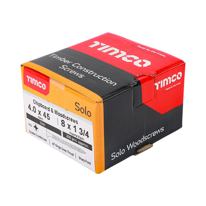 TIMCO Solo Countersunk Silver Woodscrews - 4.0 x 45 Box OF 200 - 40045SOLOZ