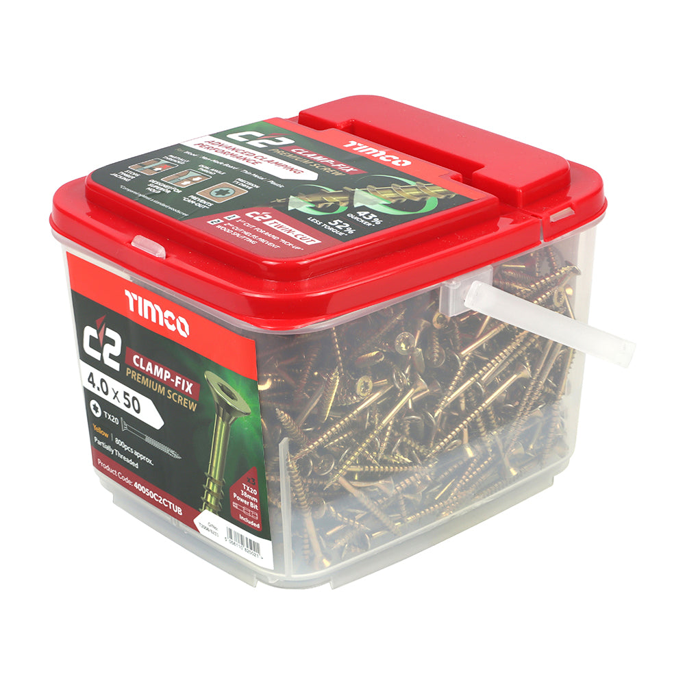 TIMCO C2 Clamp-Fix Multi-Purpose Premium Countersunk Gold Woodscrews - 4.0 x 25 Box OF 200 - 40025C2C
