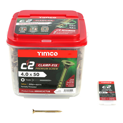 TIMCO C2 Clamp-Fix Multi-Purpose Premium Countersunk Gold Woodscrews - 4.0 x 25 Box OF 200 - 40025C2C
