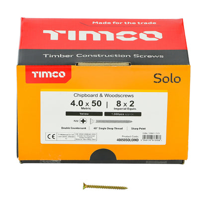 TIMCO Solo Countersunk Gold Woodscrews - 4.0 x 50 Box OF 1000 - 40050SOLOIND