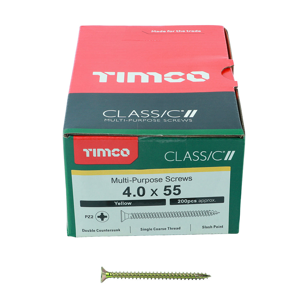 TIMCO Classic Multi-Purpose Countersunk Gold Woodscrews - 4.0 x 55 Box OF 200 - 40055CLAF