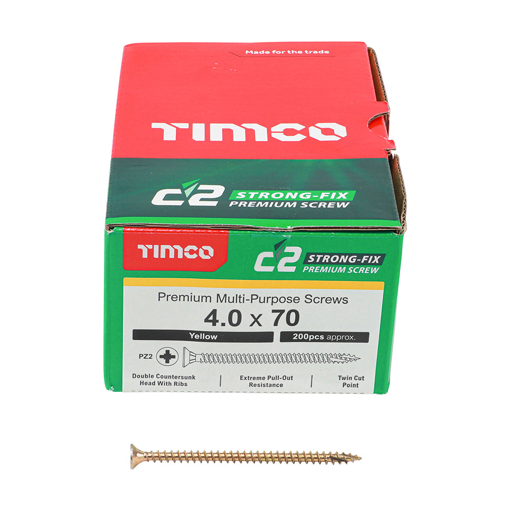 TIMCO C2 Strong-Fix Multi-Purpose Premium Countersunk Gold Woodscrews - 3.5 x 12 Box OF 200 - 35012C2