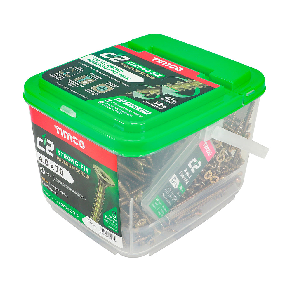 TIMCO C2 Strong-Fix Multi-Purpose Premium Countersunk Gold Woodscrews - 4.0 x 70 Tub OF 500 - 40070C2TUB