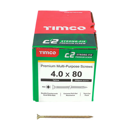 TIMCO C2 Strong-Fix Multi-Purpose Premium Countersunk Gold Woodscrews - 3.5 x 12 Box OF 200 - 35012C2