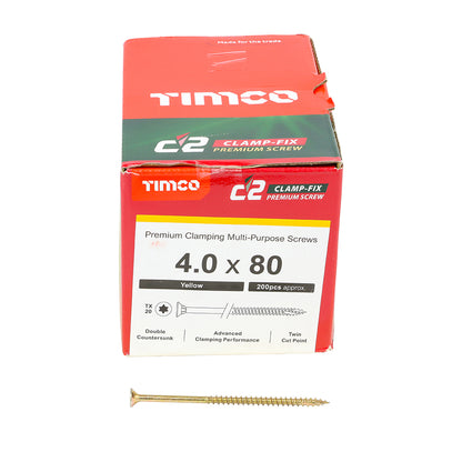 TIMCO C2 Clamp-Fix Multi-Purpose Premium Countersunk Gold Woodscrews - 4.0 x 25 Box OF 200 - 40025C2C