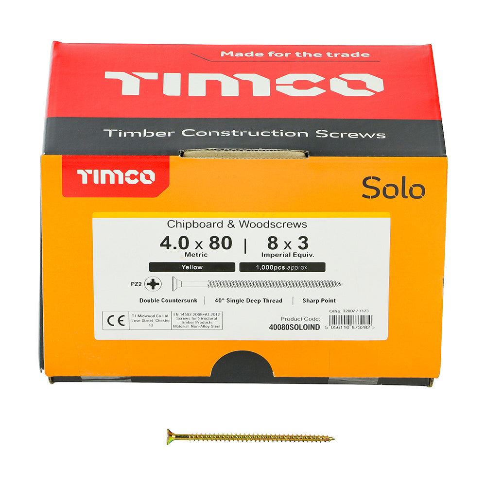 TIMCO Solo Countersunk Gold Woodscrews, All Sizes, 1000pcs