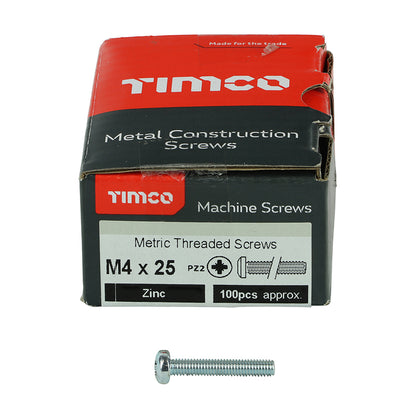 TIMCO Machine Pan Head Silver Screws - M4 x 30 Box OF 100 - 4030PPM
