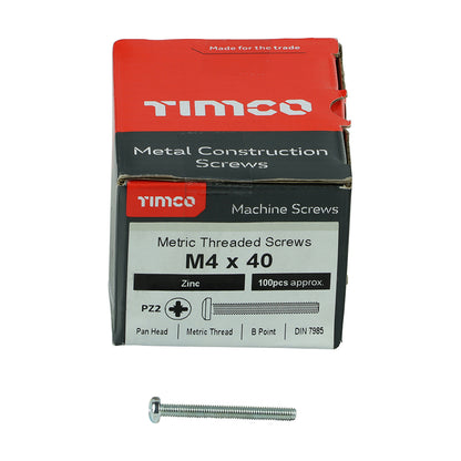 TIMCO Machine Pan Head Silver Screws - M6 x 40 Box OF 100 - 6040PPM