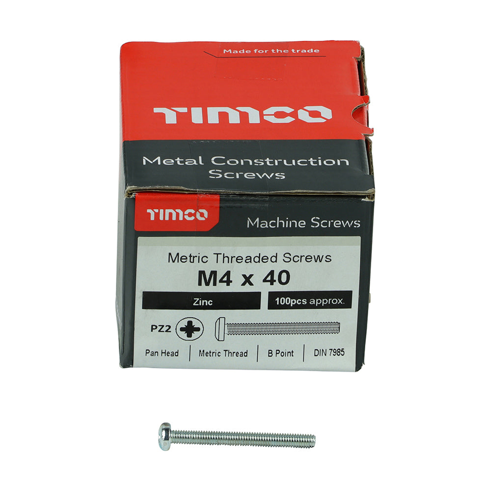 TIMCO Machine Pan Head Silver Screws - M4 x 12 Box OF 100 - 4012PPM