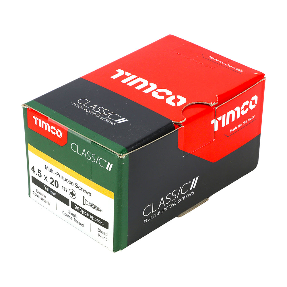 TIMCO Classic Multi-Purpose Countersunk Gold Woodscrews - 4.5 x 20 Box OF 200 - 45020CLAF