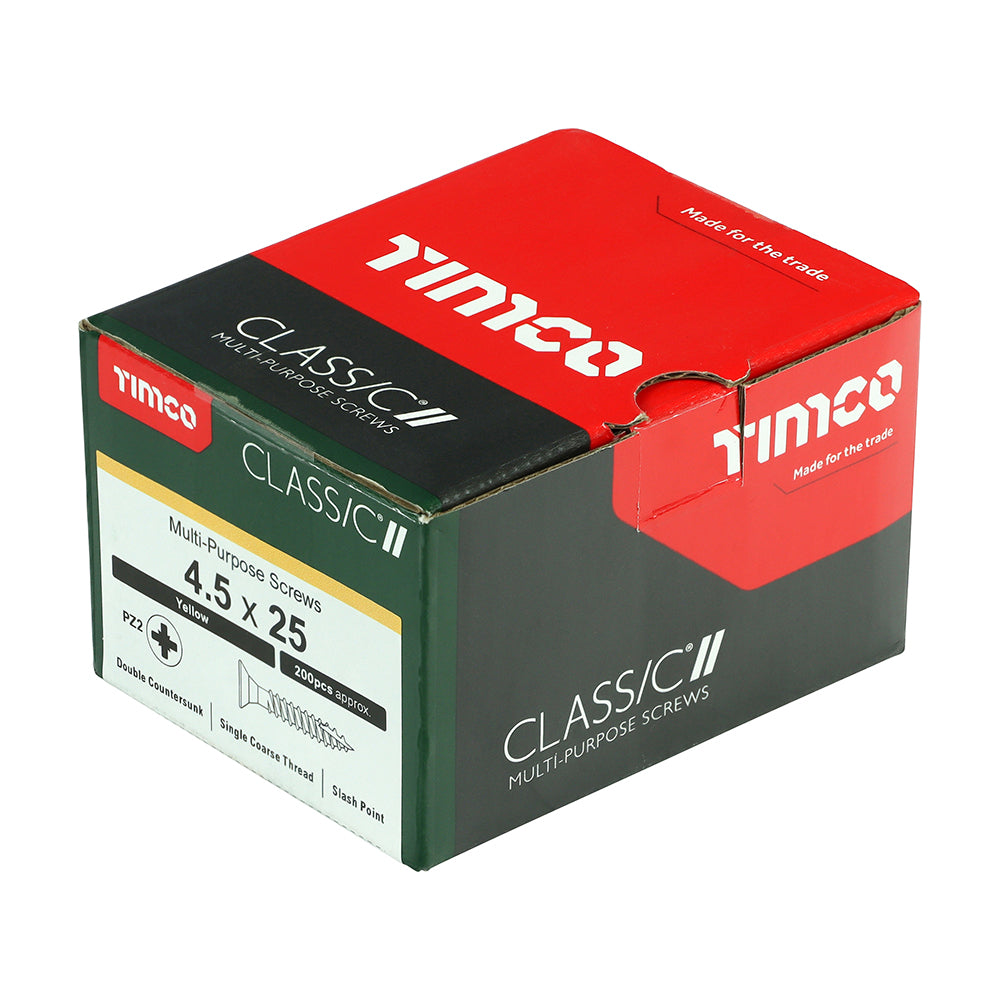 TIMCO Classic Multi-Purpose Countersunk Gold Woodscrews - 4.5 x 25 Box OF 200 - 45025CLAF