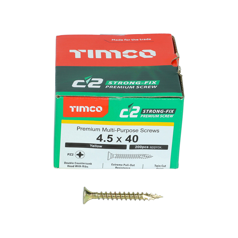 TIMCO C2 Strong-Fix Multi-Purpose Premium Countersunk Gold Woodscrews - 3.5 x 12 Box OF 200 - 35012C2