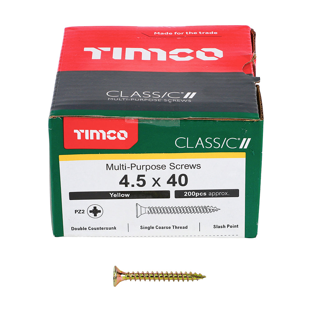 TIMCO Classic Multi-Purpose Countersunk Gold Woodscrews - 4.5 x 40 Box OF 200 - 45040CLAF