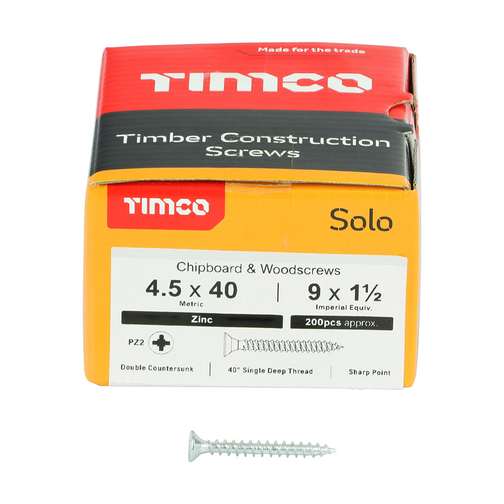 TIMCO Solo Countersunk Silver Woodscrews - 4.5 x 40 Box OF 200 - 45040SOLOZ