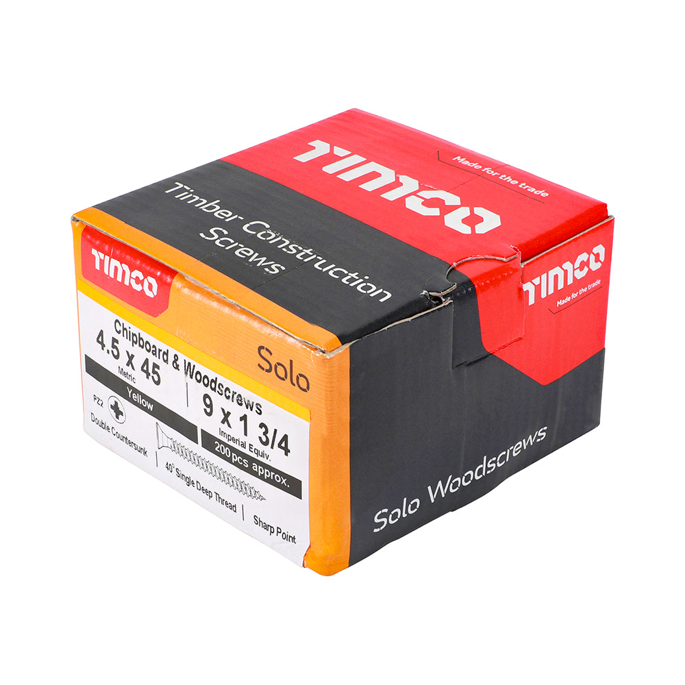 TIMCO Solo Countersunk Gold Woodscrews - 4.5 x 45 Box OF 200 - 45045SOLOC