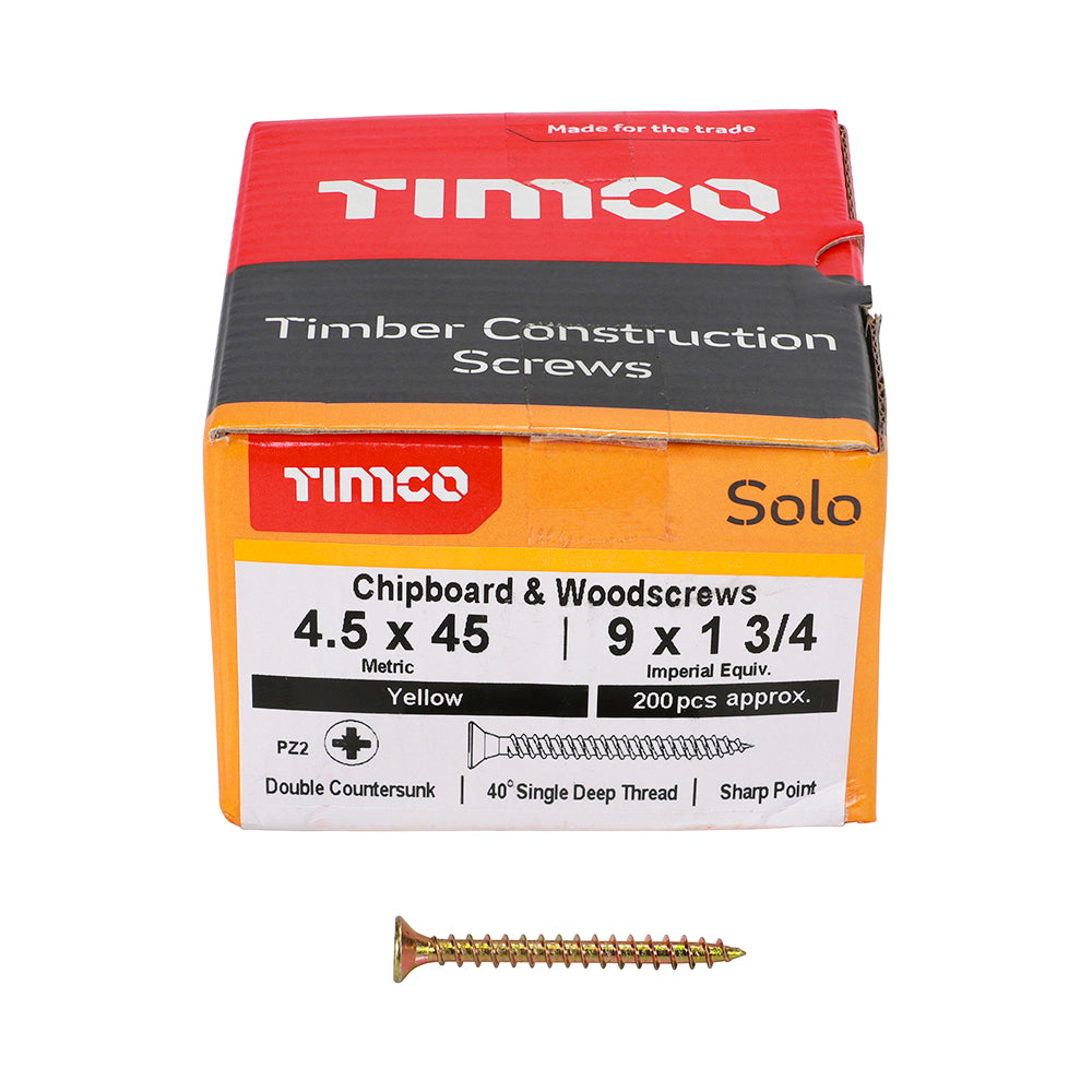 TIMCO Solo Countersunk Gold Woodscrews - 4.5 x 45 Box OF 200 - 45045SOLOC