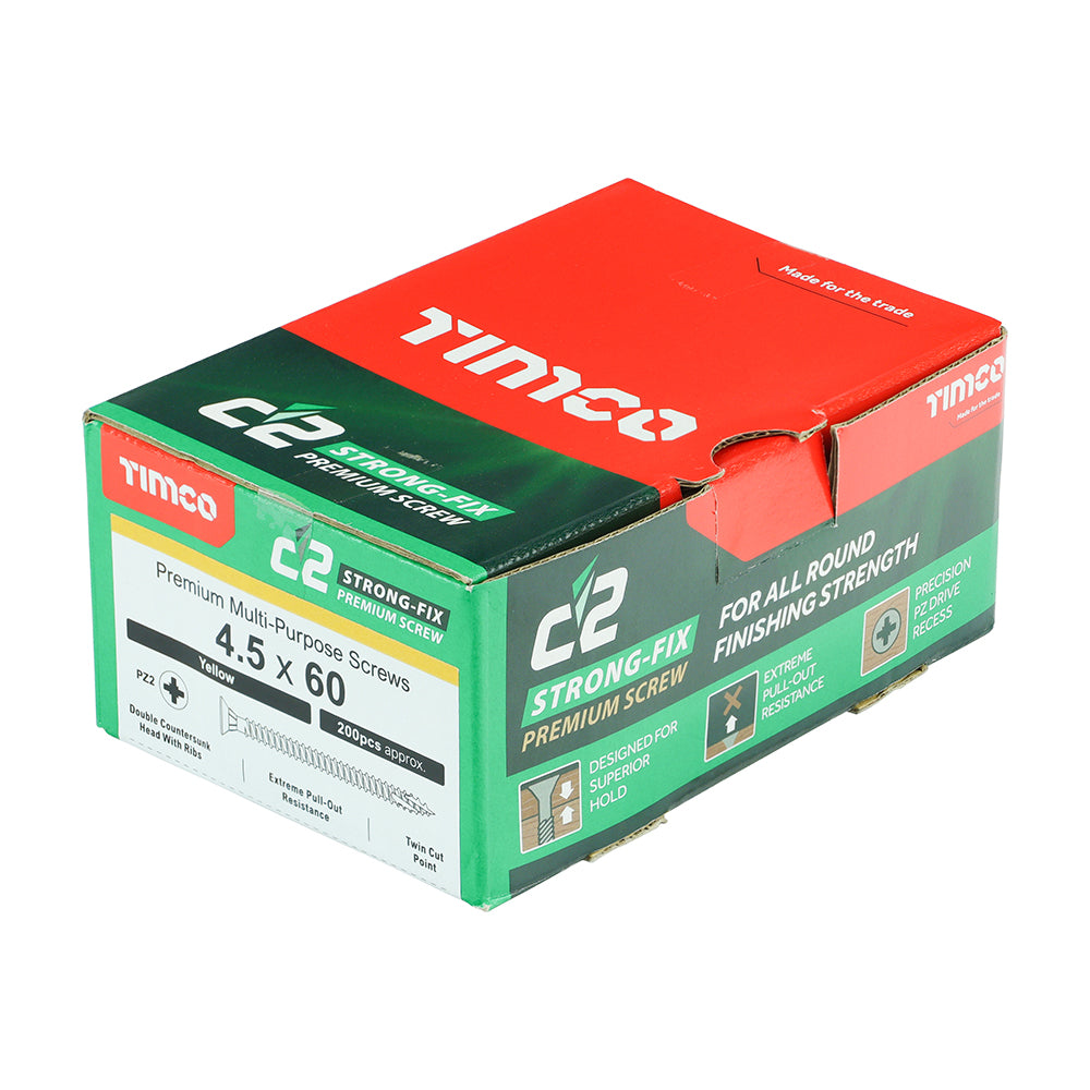 TIMCO C2 Strong-Fix Multi-Purpose Premium Countersunk Gold Woodscrews - 4.5 x 60 Box OF 200 - 45060C2