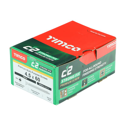 TIMCO C2 Strong-Fix Multi-Purpose Premium Countersunk Gold Woodscrews - 4.5 x 60 Box OF 200 - 45060C2