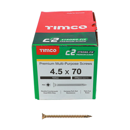 TIMCO C2 Strong-Fix Multi-Purpose Premium Countersunk Gold Woodscrews - 4.5 x 70 Box OF 200 - 45070C2