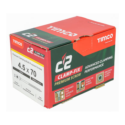 TIMCO C2 Clamp-Fix Multi-Purpose Premium Countersunk Gold Woodscrews - 4.5 x 70 Box OF 200 - 45070C2C