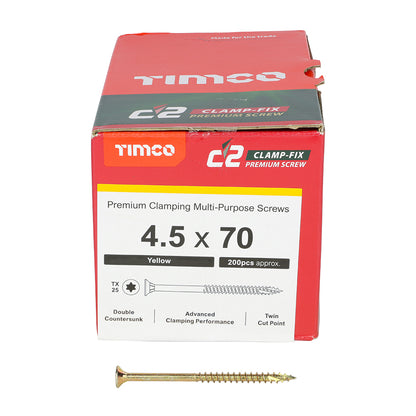 TIMCO C2 Clamp-Fix Multi-Purpose Premium Countersunk Gold Woodscrews - 4.5 x 70 Box OF 200 - 45070C2C