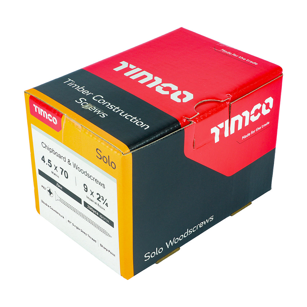 TIMCO Solo Countersunk Silver Woodscrews - 4.5 x 70 Box OF 200 - 45070SOLOZ