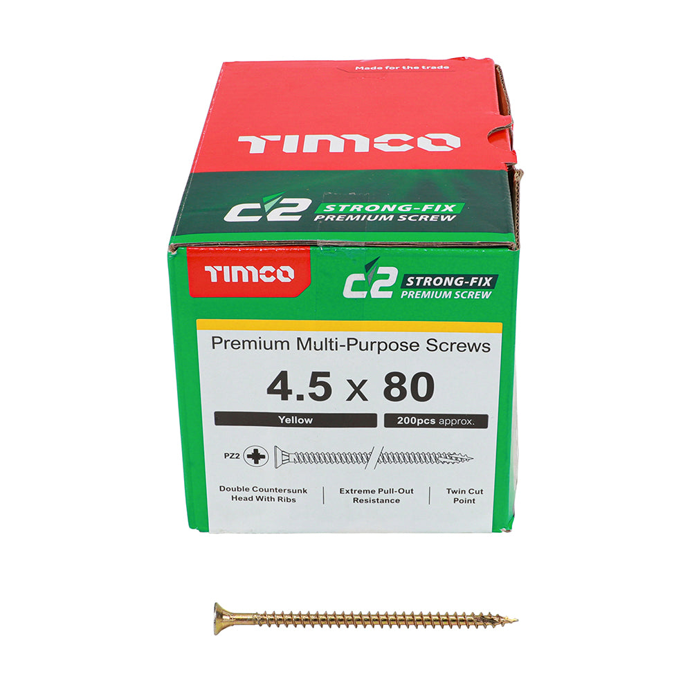 TIMCO C2 Strong-Fix Multi-Purpose Premium Countersunk Gold Woodscrews - 3.5 x 12 Box OF 200 - 35012C2