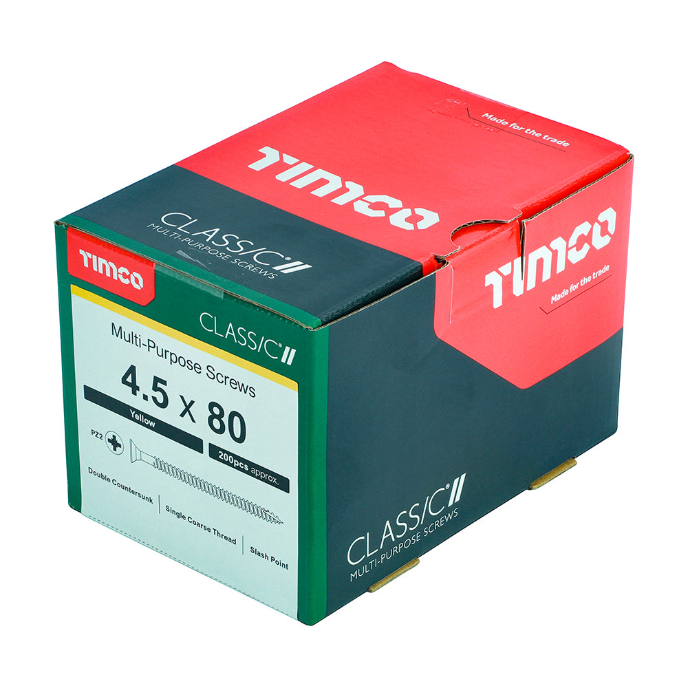 TIMCO Classic Multi-Purpose Countersunk Gold Woodscrews - 4.5 x 80 Box OF 200 - 45080CLAF