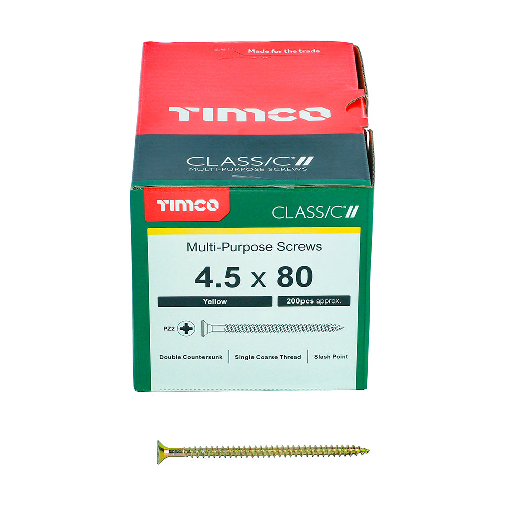 TIMCO Classic Multi-Purpose Countersunk Gold Woodscrews - 4.5 x 80 Box OF 200 - 45080CLAF