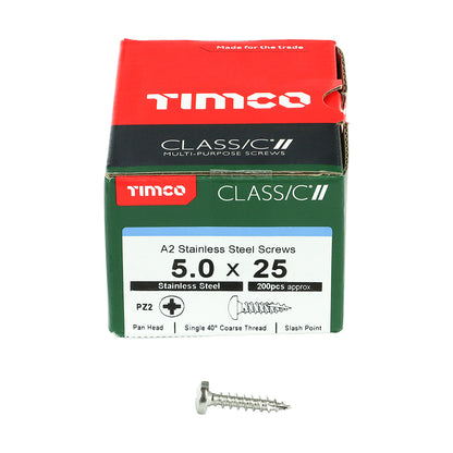 TIMCO Classic Multi-Purpose Pan Head A2 Stainless Steel Woodcrews - 6.0 x 40 Box OF 200 - 60040CLAPSS