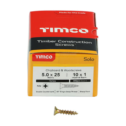TIMCO Solo Countersunk Gold Woodscrews - 5.0 x 25 Box OF 200 - 50025SOLOC