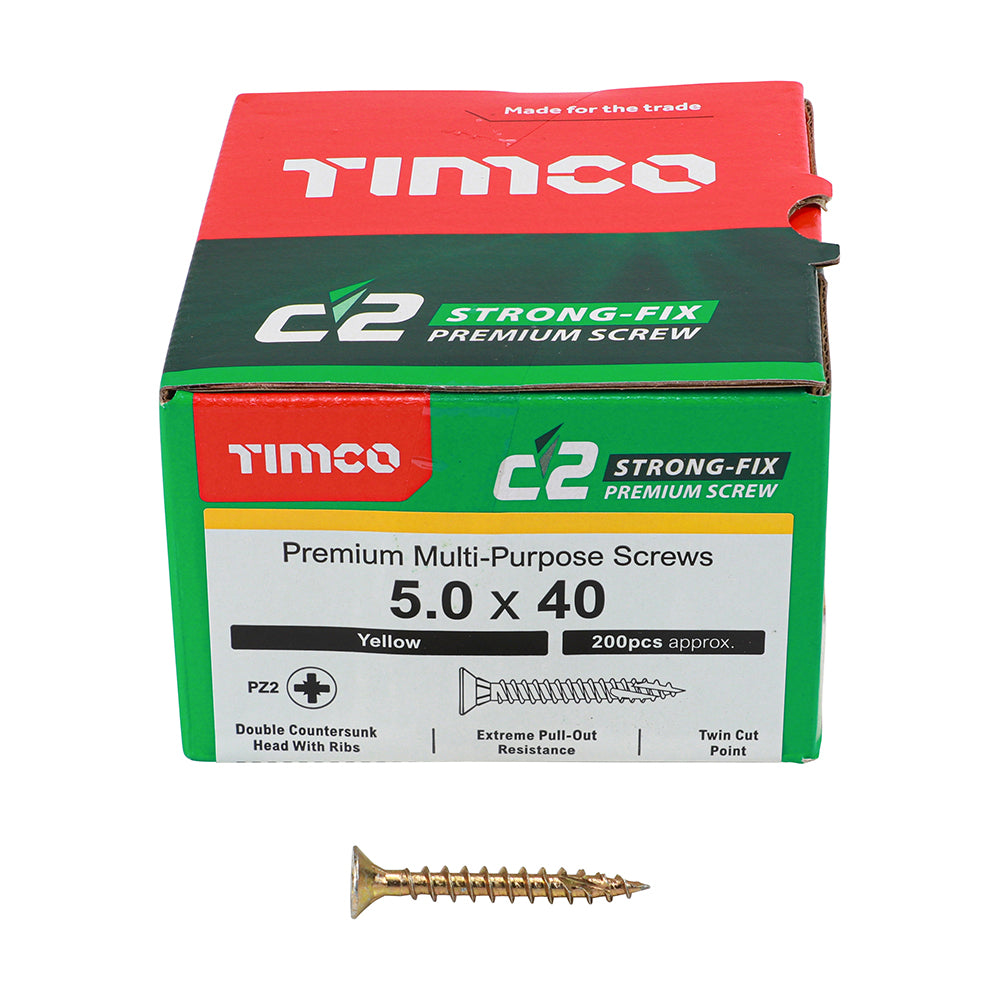 TIMCO C2 Strong-Fix Multi-Purpose Premium Countersunk Gold Woodscrews - 3.5 x 12 Box OF 200 - 35012C2