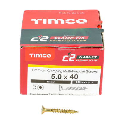 TIMCO C2 Clamp-Fix Multi-Purpose Premium Countersunk Gold Woodscrews - 4.0 x 25 Box OF 200 - 40025C2C