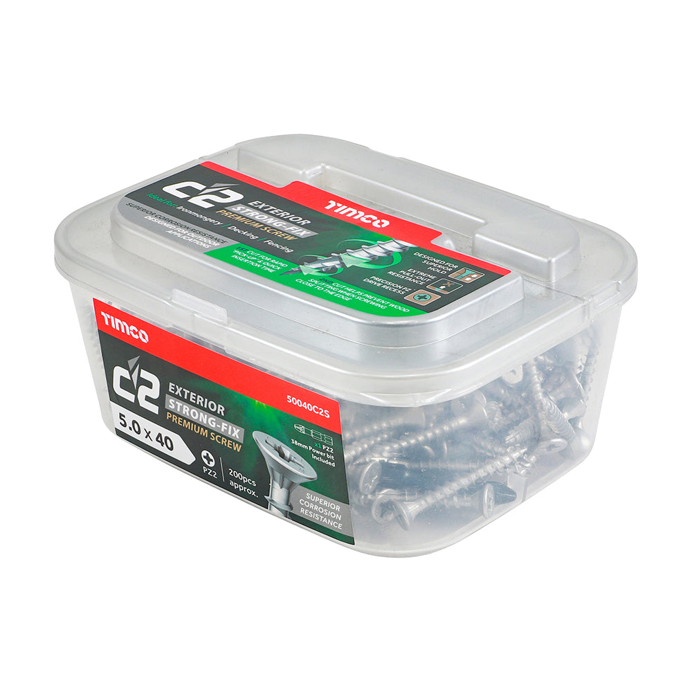 TIMCO C2 Exterior Multi-Purpose Premium Countersunk Silver Woodscrews - 5.0 x 40 Tub OF 200 - 50040C2S