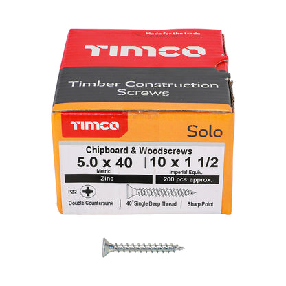 TIMCO Solo Countersunk Silver Woodscrews - 5.0 x 40 Box OF 200 - 50040SOLOZ