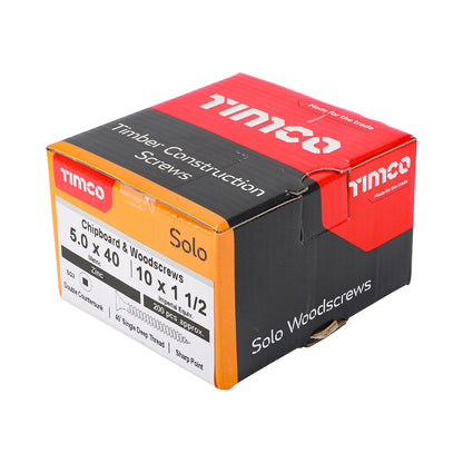 TIMCO Solo Countersunk Silver Woodscrews - 5.0 x 40 Box OF 200 - 50040SQSZ