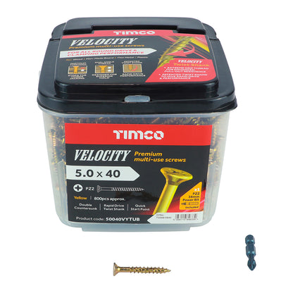 TIMCO Velocity Premium Multi-Use Countersunk Gold Woodscrews - 5.0 x 40 Tub OF 800 - 50040VYTUB