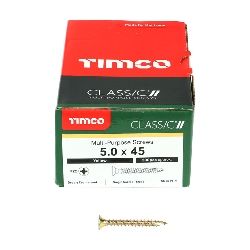 TIMCO Classic Multi-Purpose Countersunk Gold Woodscrews - 5.0 x 45 Box OF 200 - 50045CLAF