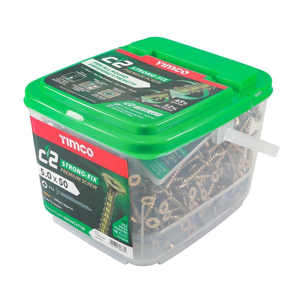 TIMCO C2 Strong-Fix Multi-Purpose Premium Countersunk Gold Woodscrews - 5.0 x 50 Tub OF 600 - 50050C2TUB