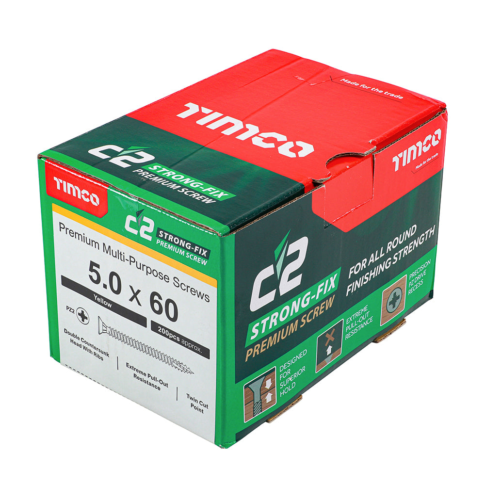 TIMCO C2 Strong-Fix Multi-Purpose Premium Countersunk Gold Woodscrews - 3.5 x 12 Box OF 200 - 35012C2