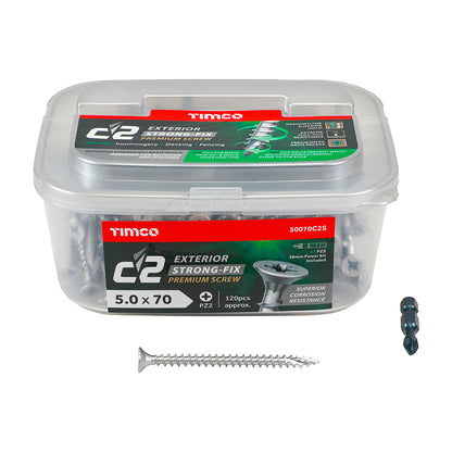 TIMCO C2 Exterior Multi-Purpose Premium Countersunk Silver Woodscrews - 5.0 x 70 Tub OF 120 - 50070C2S